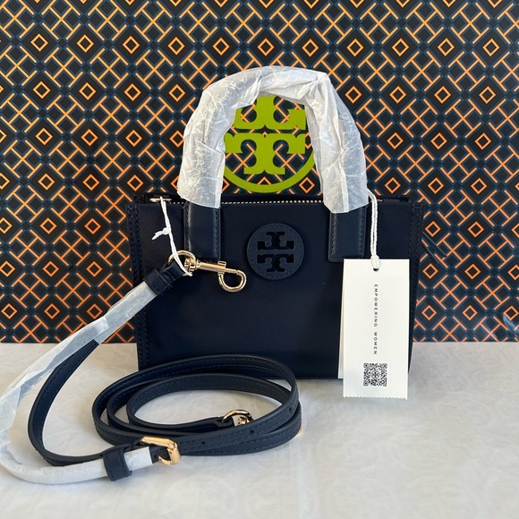 Tory Burch Handbags - Tory Burch Ella Nylon Mini Tote Bag Crossbody Bag Tory Navy Gold Blue